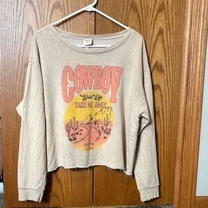 Cowboy Graphic Tan Crop Sweatshirt